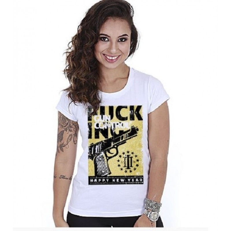 Camiseta Baby Look Feminina Fuck Gun Control Happy New Year - Imagem 4